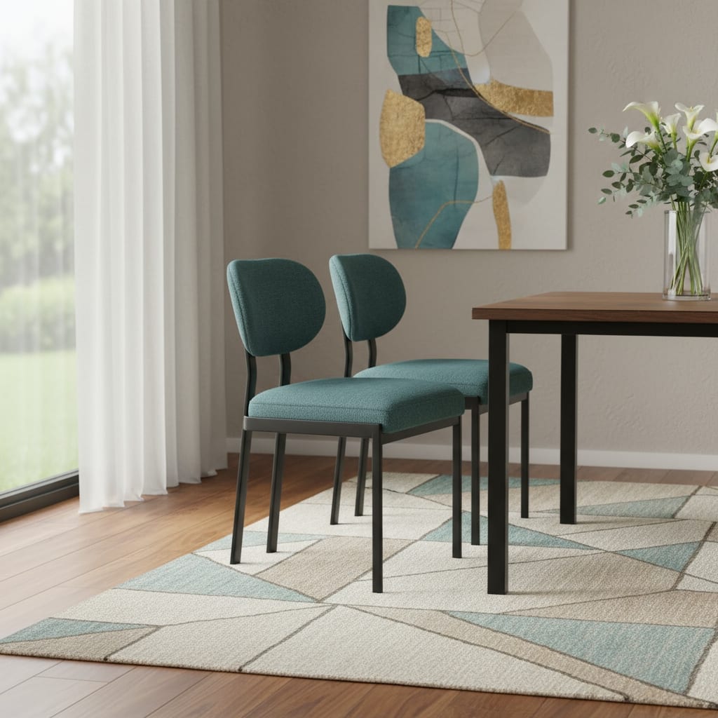 HomeRoots Set of Two Green and Black Chenille And Metal Partially Open Back Dining Side Chairs