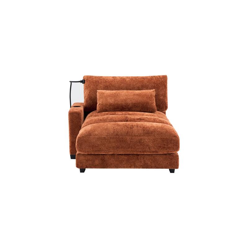 Chenille Single Sofa Chair Chaise Lounge with Phone Holder, Upholstered Recliner Sleeper Sofa Bed for Living Room