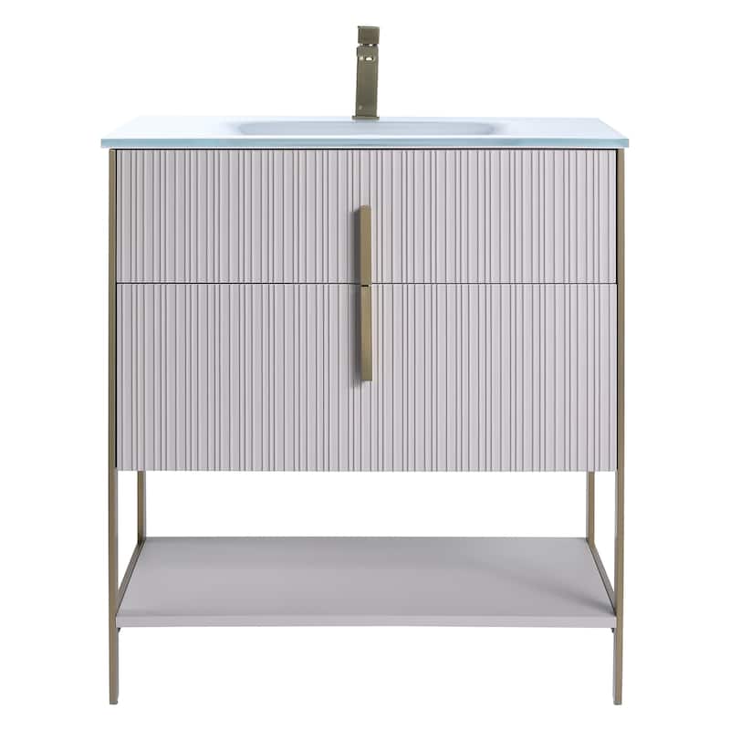 Fine Fixtures Serenity Modern Bathroom Vanity with White Glass Top