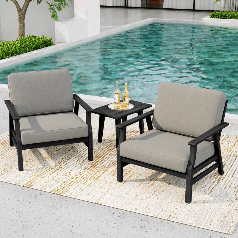 3-Piece Teak Outdoor Conversation Set with Cushions and Side Table