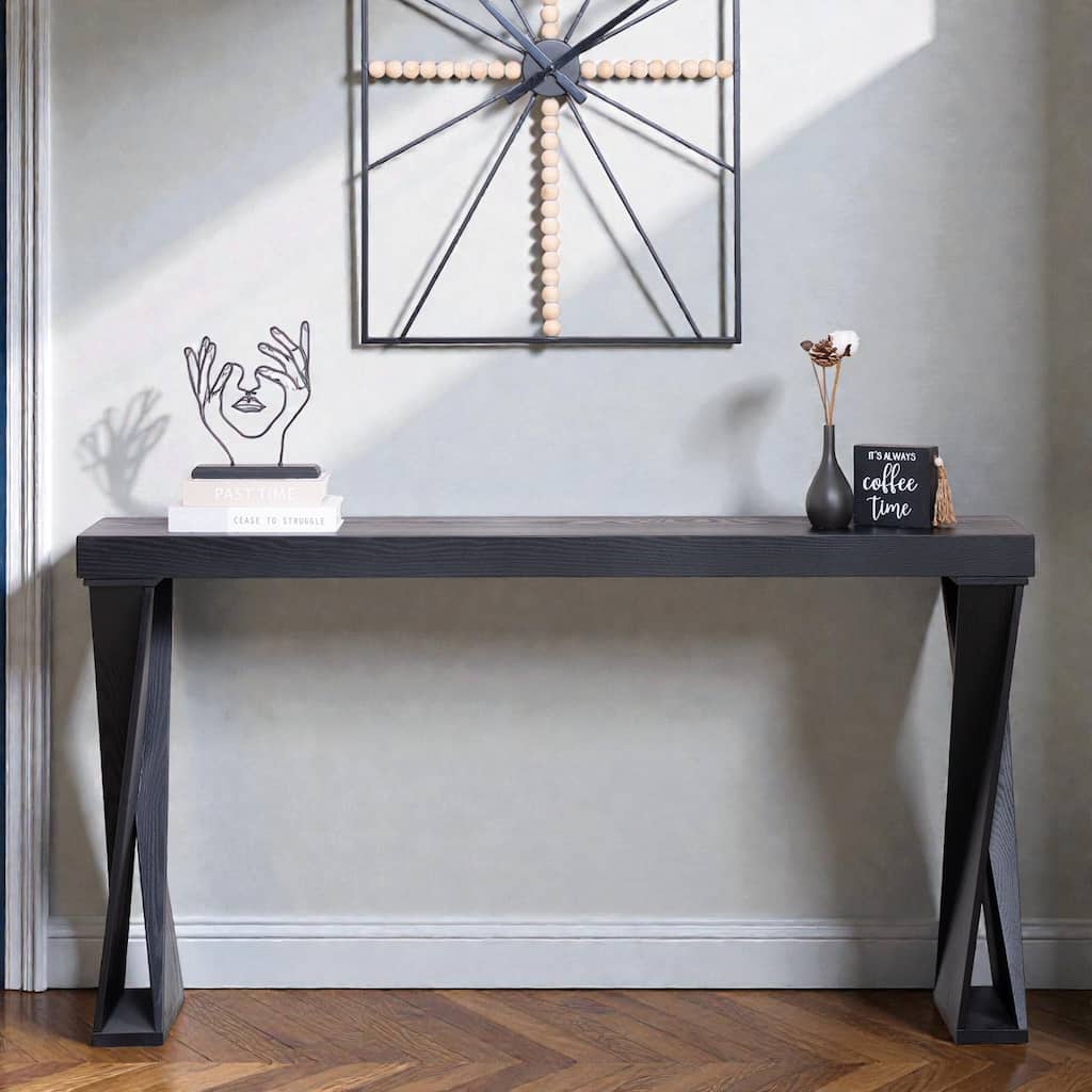 58.3" Modern Black Console Table with Crossed Legs, Narrow Entryway Table for Hallway Living Room or Office