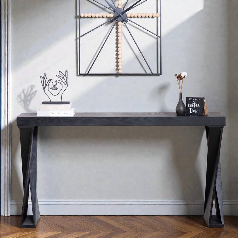 58.3" Modern Black Console Table with Crossed Legs, Narrow Entryway Table for Hallway Living Room or Office - Black