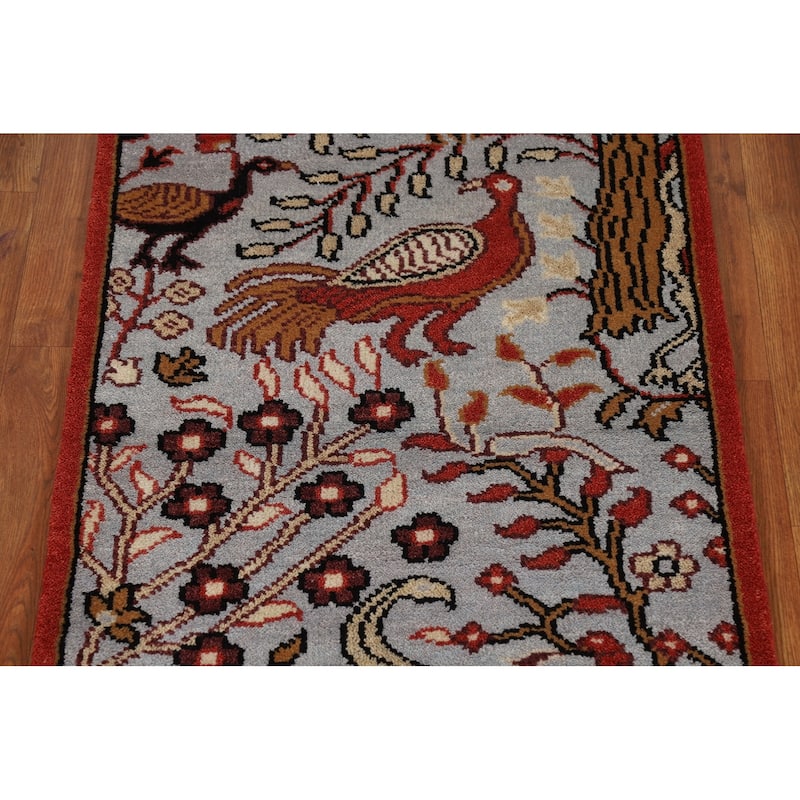 Animals Pictorial Ziegler Indian Runner Rug Hand-Knotted Wool Carpet - 2'7"x 8'0"