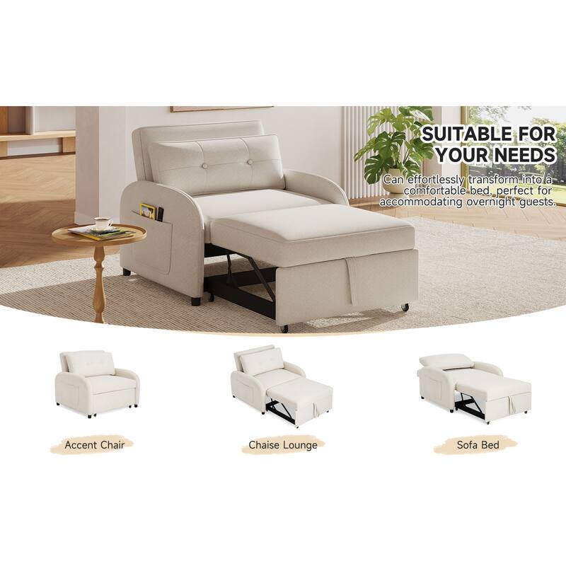 Roomfitters 3-in-1 Convertible Sleeper Sofa Bed, Pull-Out Loveseat Chair with Storage Pocket and Pillow