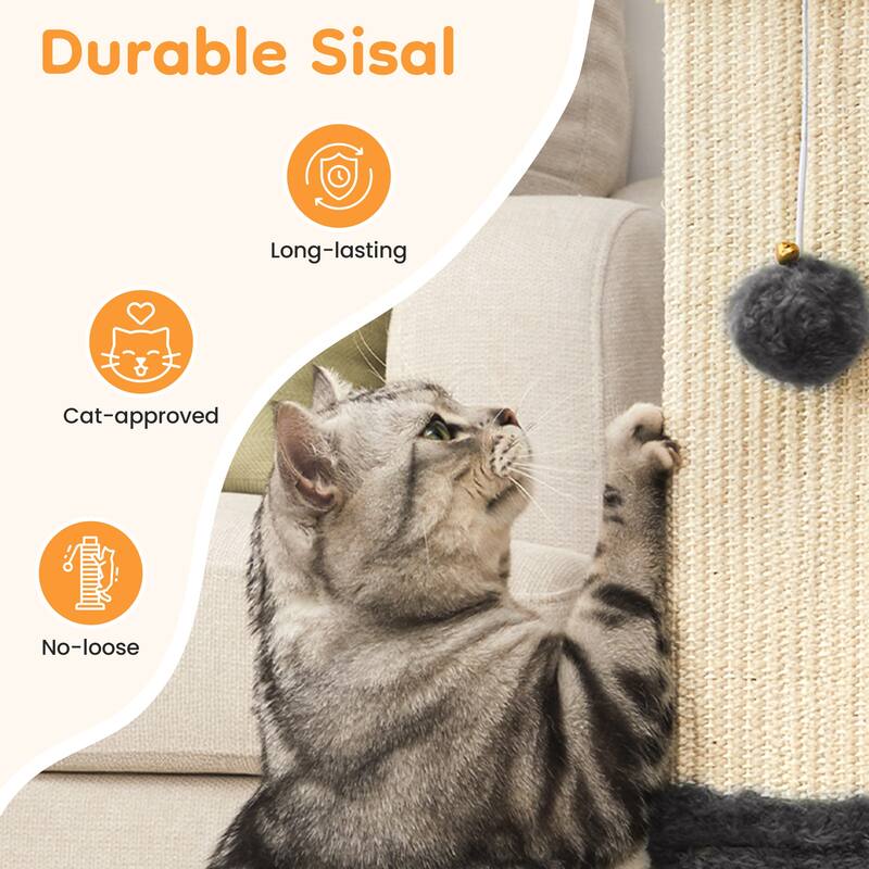 32" Tall Cat Scratching Post with Hanging Ball Toy, Sisal Scratch Post for Large Cats & Kittens