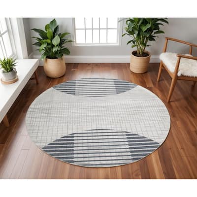 HomeRoots Geometric Modern Round Area Rug - 94.00 in. x 94.00 in. x 0.25 in.