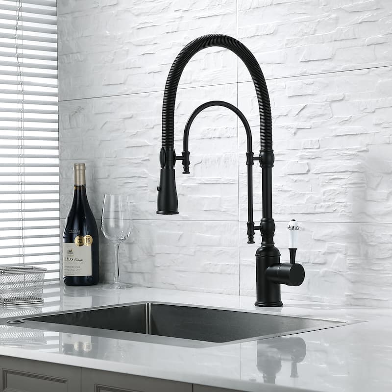 Single Handle High Arc Swiveling Dual-Mode Pull-Down Sprayer Kitchen Faucet In Matte Black
