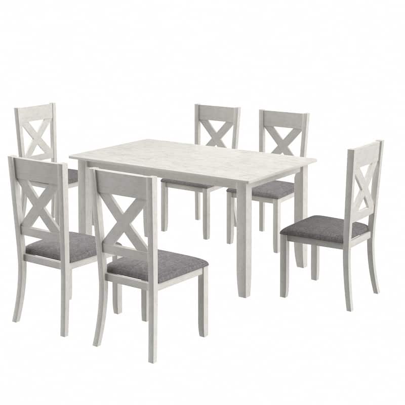 Farmhouse Wooden Dining Room Set, Solid Oak Wood Dining Table and Chairs Set
