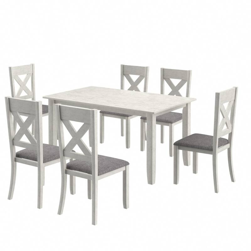 Farmhouse Wooden Dining Room Set, Solid Oak Wood Dining Table and Chairs Set - 7-Piece Sets