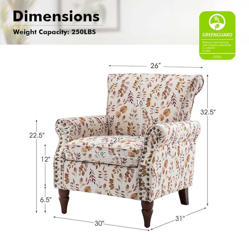 Nyctelius Traditional Polyester Accent Chair with Rolled Arms and Nailhead Trim by HULALA HOME