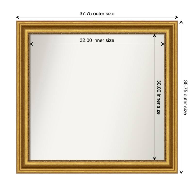 Parlor Gold Framed Non-Beveled Custom Wall Mirror, Bathroom Vanity Mirror - Outer Size: 37.75 x 35.75