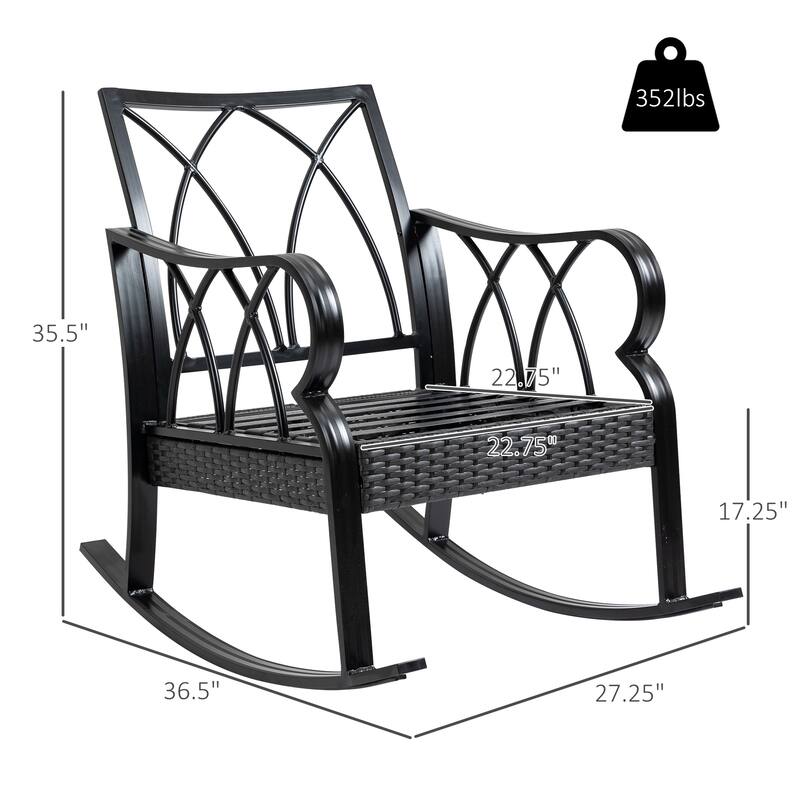 Outdoor Wicker Rocking Chair with Padded Cushions, Aluminum Rattan Porch Rocker Chair with Armrest for Garden, Patio