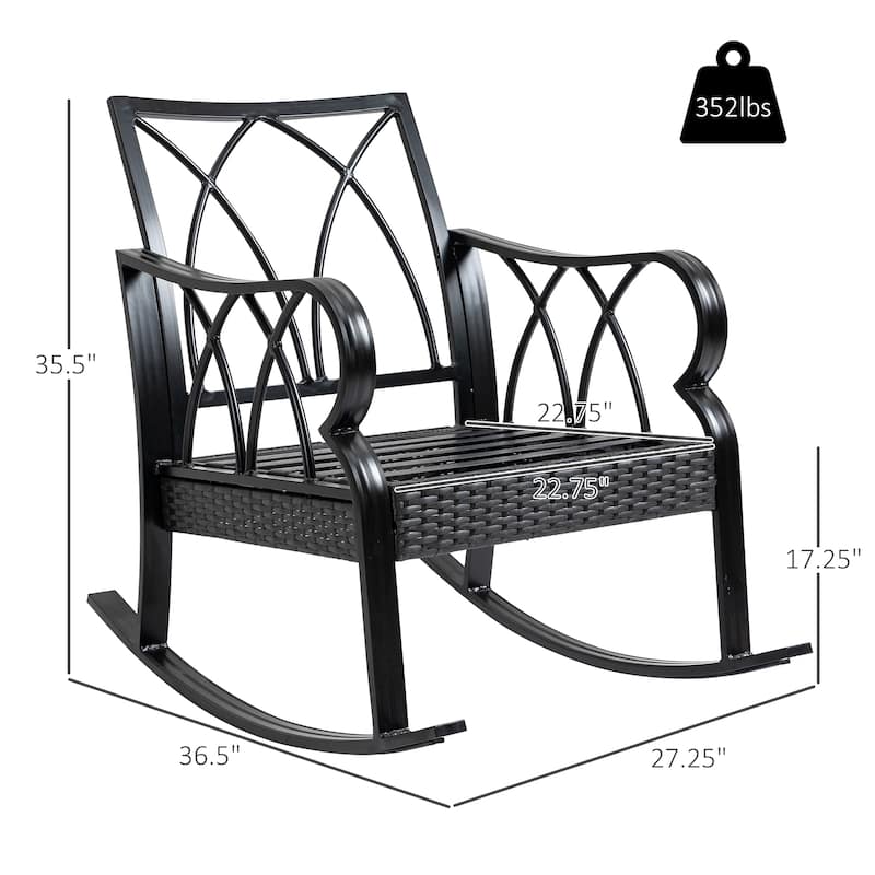 Outsunny Outdoor Wicker Rocking Chair with Padded Cushions, Aluminum Furniture Rattan Porch Rocker Chair w/ Armrest