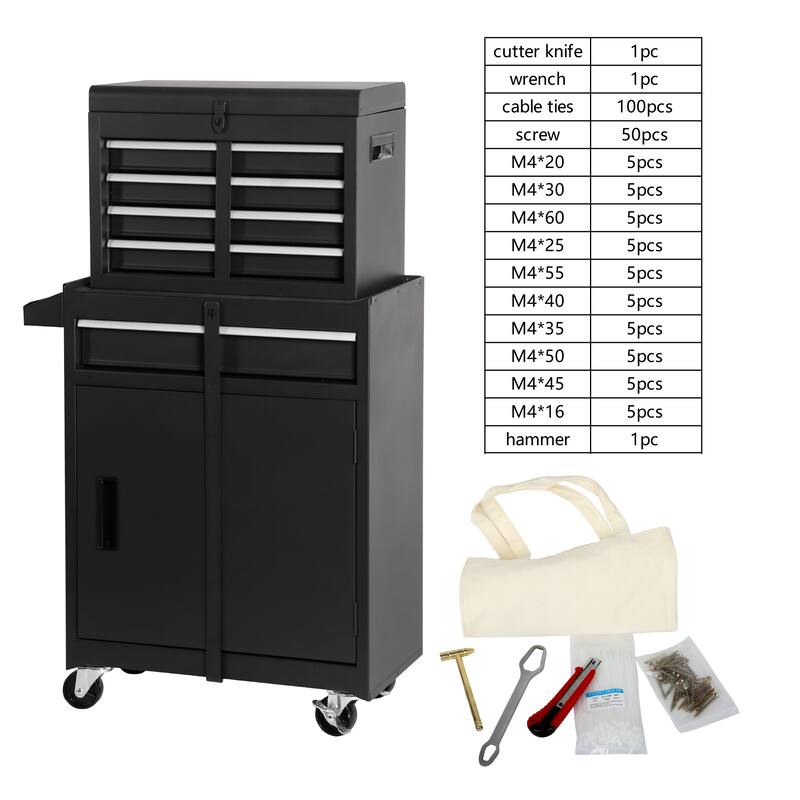 Anmytek 2 in 1 Rolling Tool Chest Garage Workshop Storage Cabinet with Wheels,Adjustable Shelf, Locking Mechanism