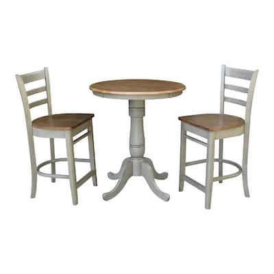 30" Round Pedestal Gathering Height Table With 2 Emily Counter Height Stools - Set of 3 Pieces