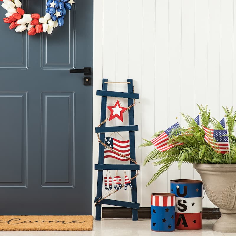 Glitzhome 36"H Patriotic Americana Ladder-shaped USA Porch Decor - 36 in