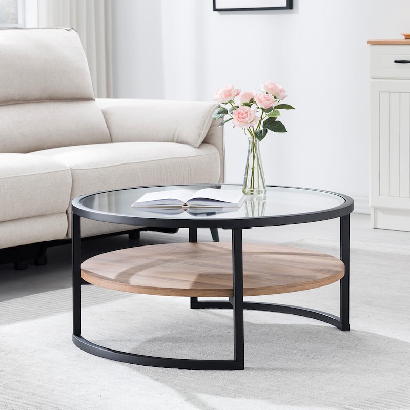 Carbon Loft Mornie Coffee Table in Blackened Bronze with Oak Shelf