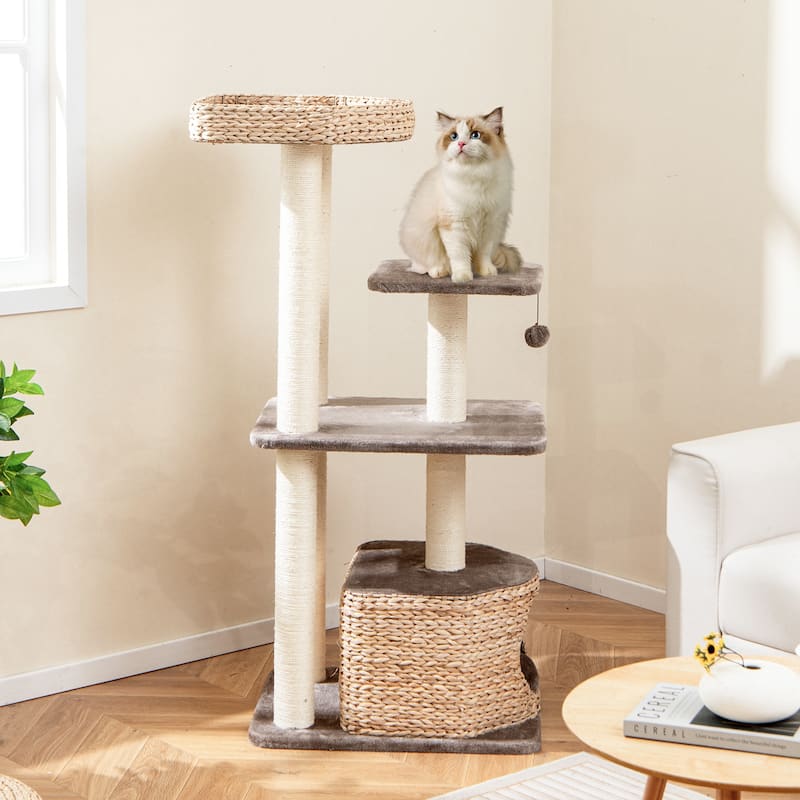 4-Layer Cat Tower with Scratching Posts Condo and Washable Cushions - 23.5" x 19" x 52"