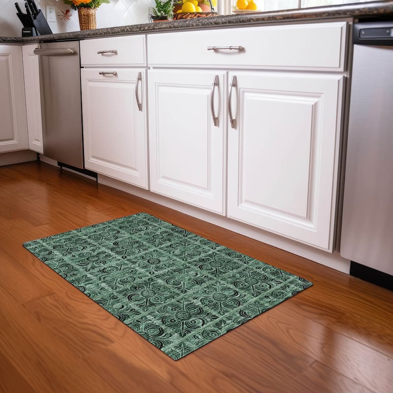 Premium Washable Super Soft Mosaic Panel Mayfield Rug - Green - 1'8" x 2'6"