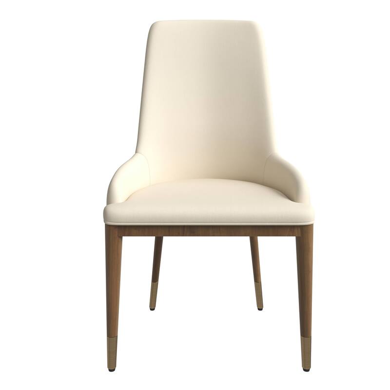 Dining Chair Upholstered in Leather with Rubberwood Frame Set of 2 Side Chair High Back and Gold Accent Legs