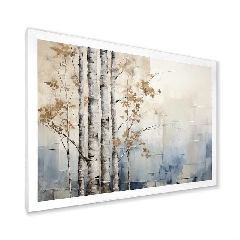 Designart "Blue And White Forest Winter Harmony" Forest Framed Wall Art Living Room