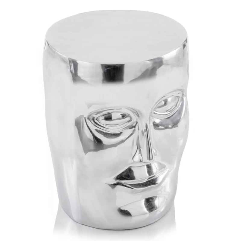 Modern Silver Aluminum Drum End Table with Sculpted Face 18" Round Accent Table for Living Room - 13”L x 13”W x 18”H