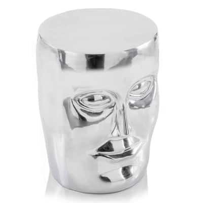 Modern Silver Aluminum Drum End Table with Sculpted Face 18" Round Accent Table for Living Room - 13”L x 13”W x 18”H