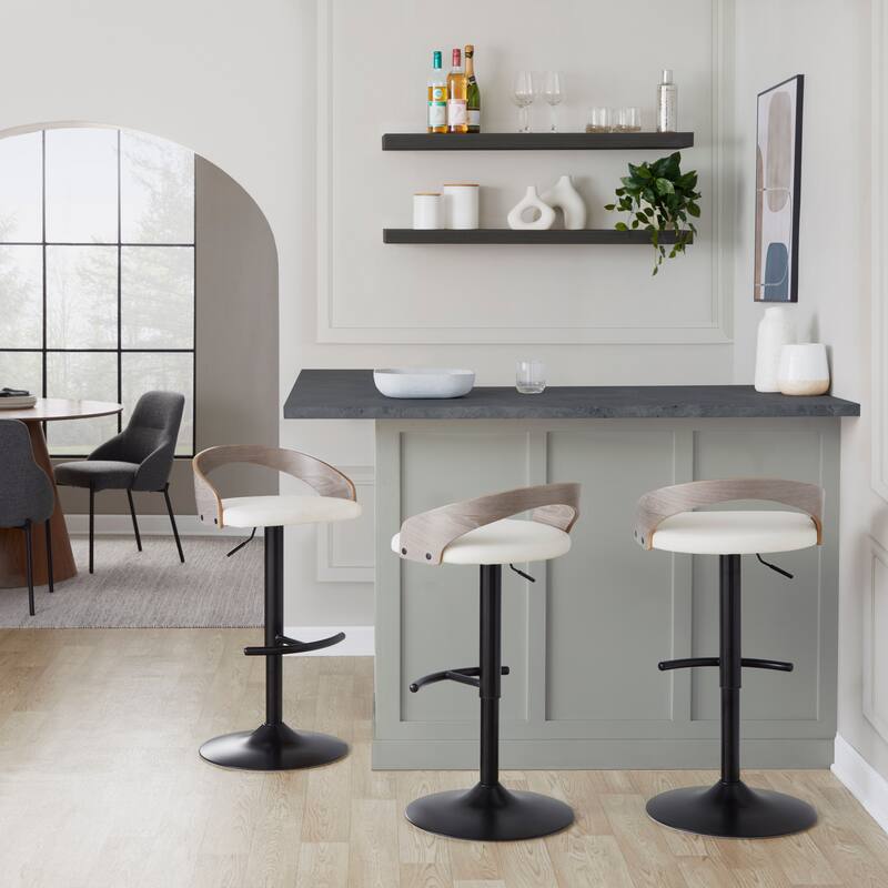 Grotto Adjustable Barstool with Back Base- Set Of 3