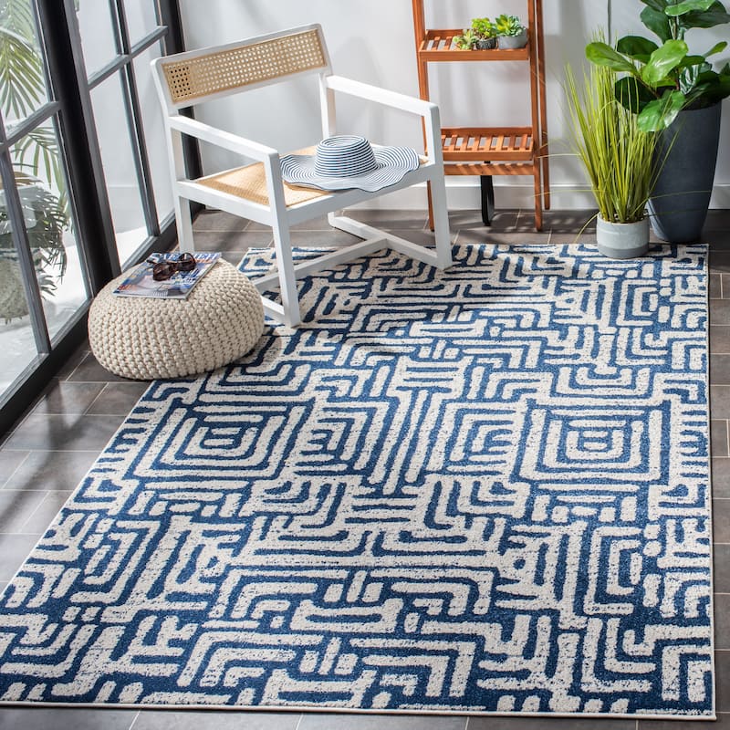 SAFAVIEH Amherst Iska Modern Geometric Rug - 9' x 12' - Blue/Creme