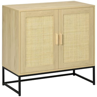 Accent Cabinet, Sideboard Buffet Cabinet with Rattan Doors, Adjustable Shelf and Metal Base