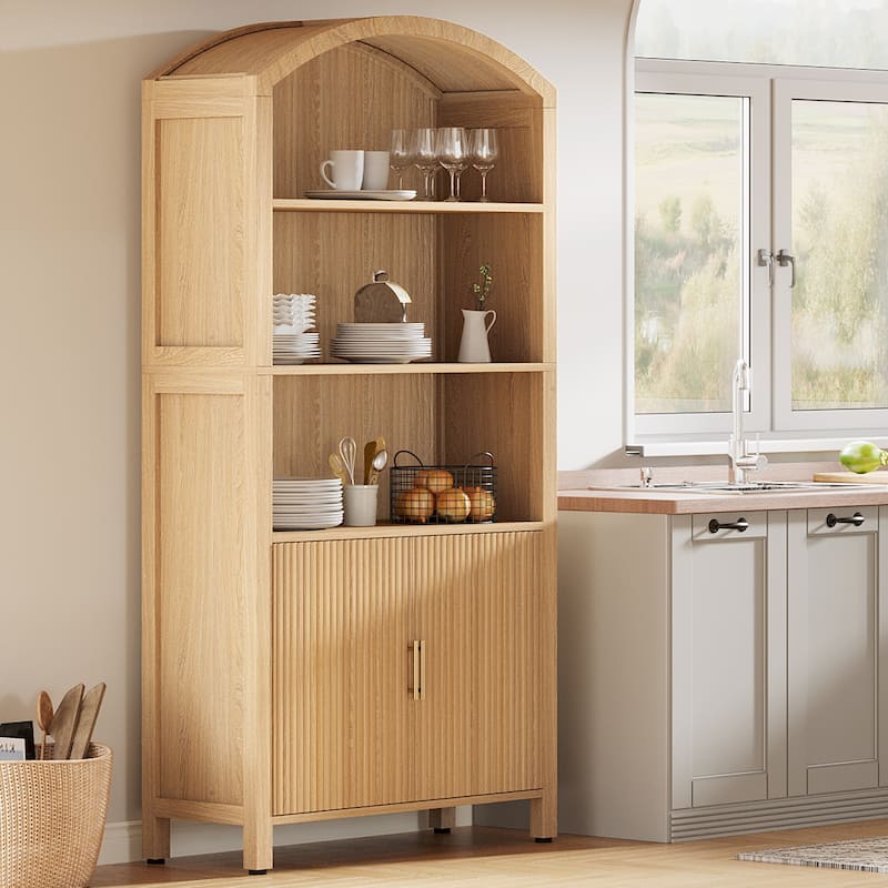 Mid-Century Modern 5-Tier Kitchen Pantry Storage Cabinet with Doors - Natura