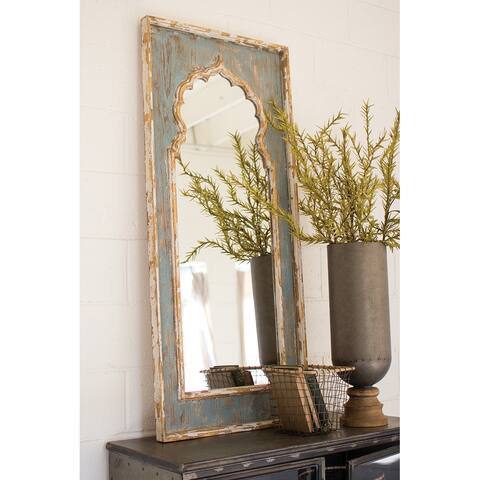Blue Distressed Wooden Mirror - 52.5-inch Tall, One Size