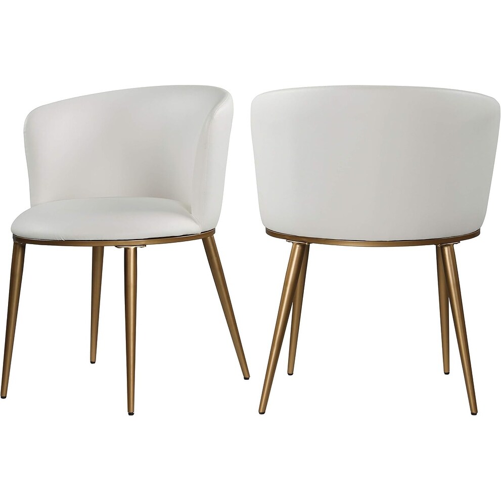 Contemporary Upholstered Dining Chair Set of 2 with Rounded Back and Gold Iron Legs