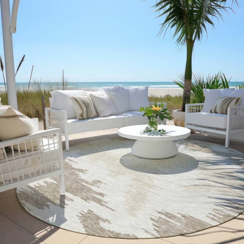 Machine Washable Indoor/ Outdoor Chantille Modern Boho Rug - Ivory - 8' x 8'