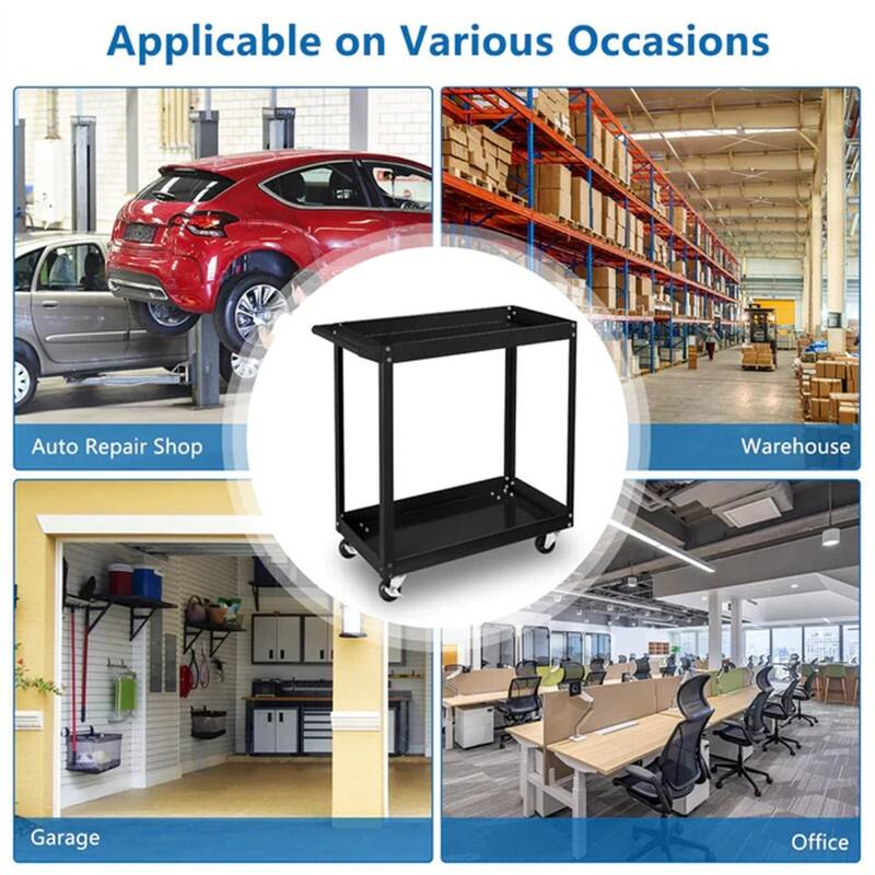 2/3 Tier Rolling Tool Cart 220 LBS Capacity Industrial Service Cart w/Wheels - 28.5"D x 14.2"W x 29.1"H