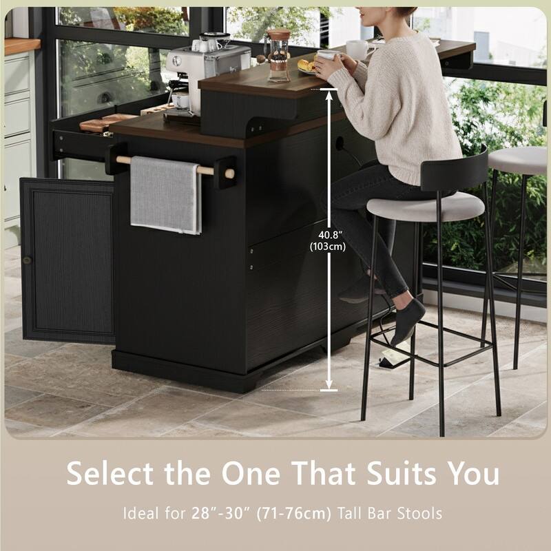 Farmhouse 53.2" Kitchen Island with Power Outlet, Rolling Island Table, Bar Cabinet with Storage 4 Door Shelves and 3 Drawers