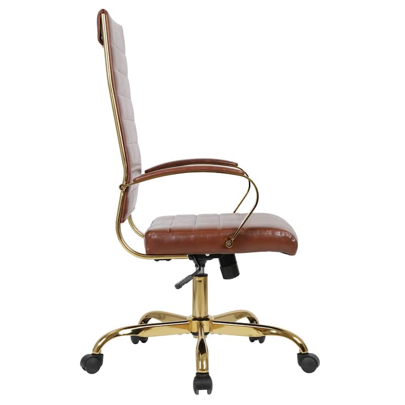 LeisureMod Benmar High-Back Leather Office Chair With Gold Frame - Red - 24.5"Dx22.5"Wx46"H