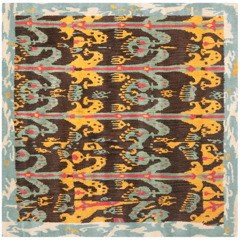SAFAVIEH Handmade Ikat Krete Modern Wool Rug - 6' Square - Charcoal/Blue