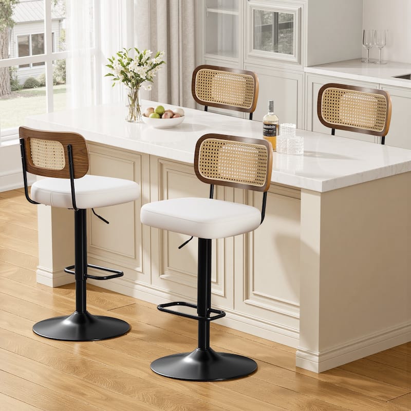 Adjustable Height Swivel Bar Stools with Back and Footrest - 17.7"W x 15.75"D x 35"-42.9"H