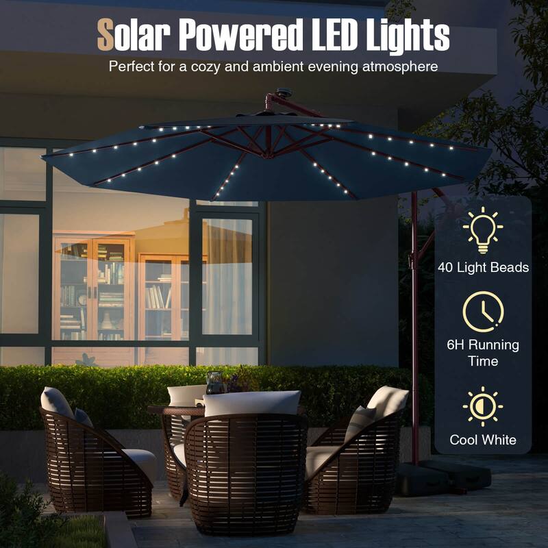 Costway Patio 10FT Hanging Offset Umbrella 32 LED Lights Sand Bag