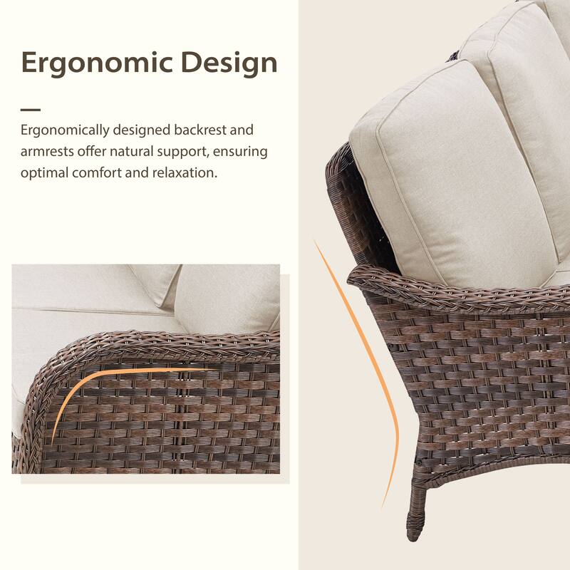 Cavira Brown Wicker Outdoor Patio 3-Seat Sofa with Olefin Cushions