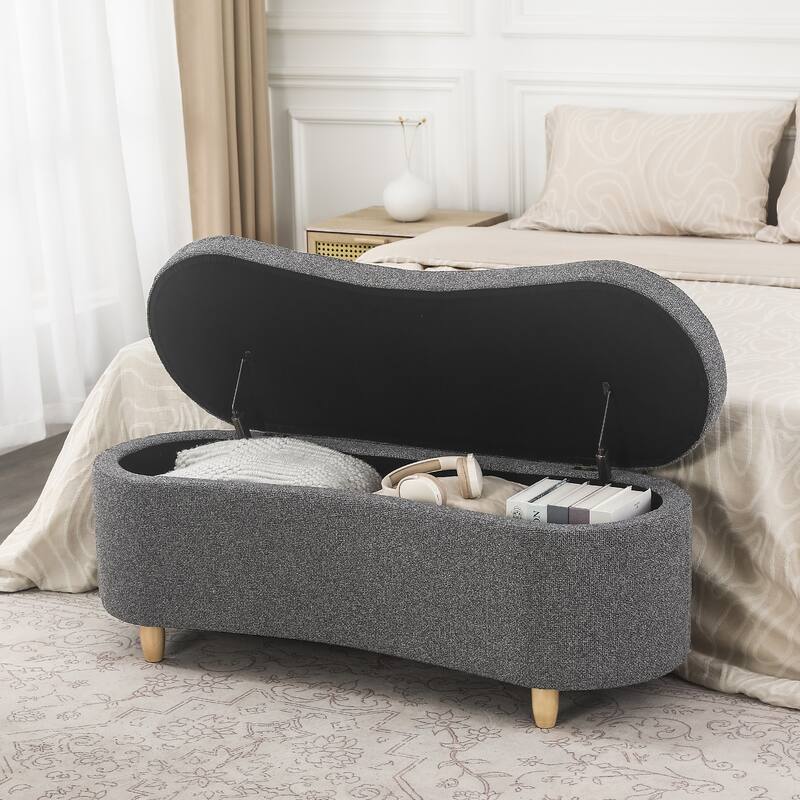 Adeco Curved Upholstered Storage Bench for Bedroom