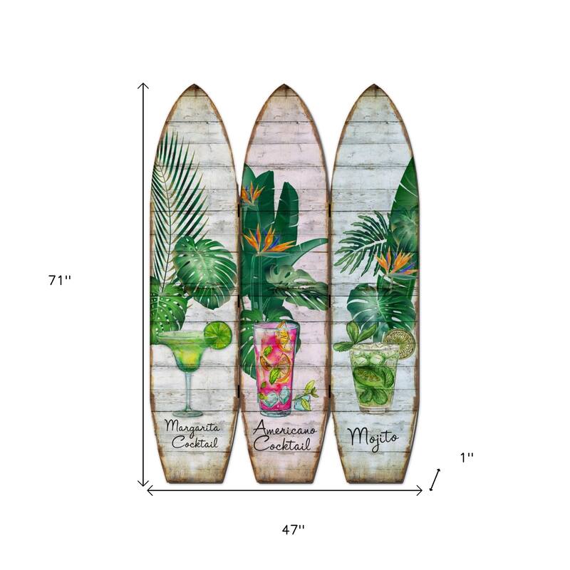 HomeRoots 71" Green Solid Wood Folding Three Panel Screen Room Divider - 47' X '71' X '1