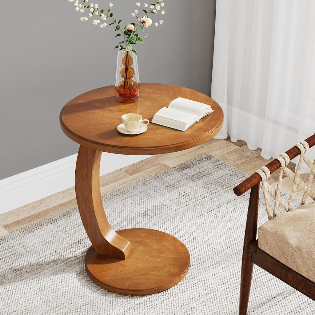 Small Round End Table, C-Shaped Sofa Side Table for Couch, Living Room - 18.89" W x 18.89" D x 23.62" H