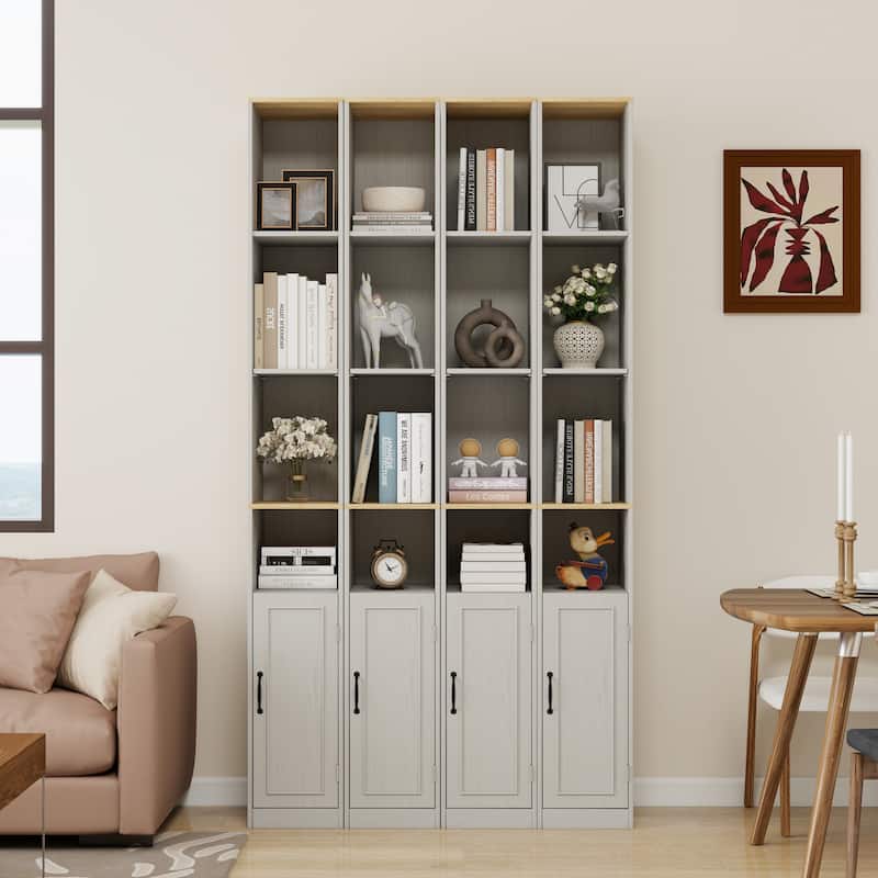 72"Tall Slim Storage Cabinet, 6-Tier Narrow Freestanding Cabinet with 1 Door and 2 Adjustable Shelves, Bookcase Display Shelves