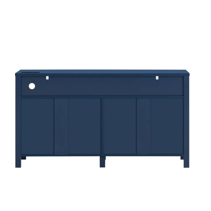 Modern 4-Door Sideboard Buffet with Power Outlets Adjustable Shelves and Half-Open Storage Design