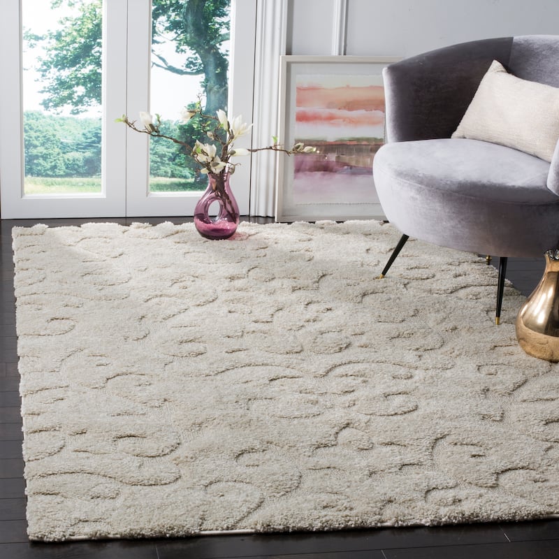 SAFAVIEH Florida Shag Valdemara Scroll Area 1.2-inch Thick Rug - 3'3" x 5'3" - Creme - Rectangle