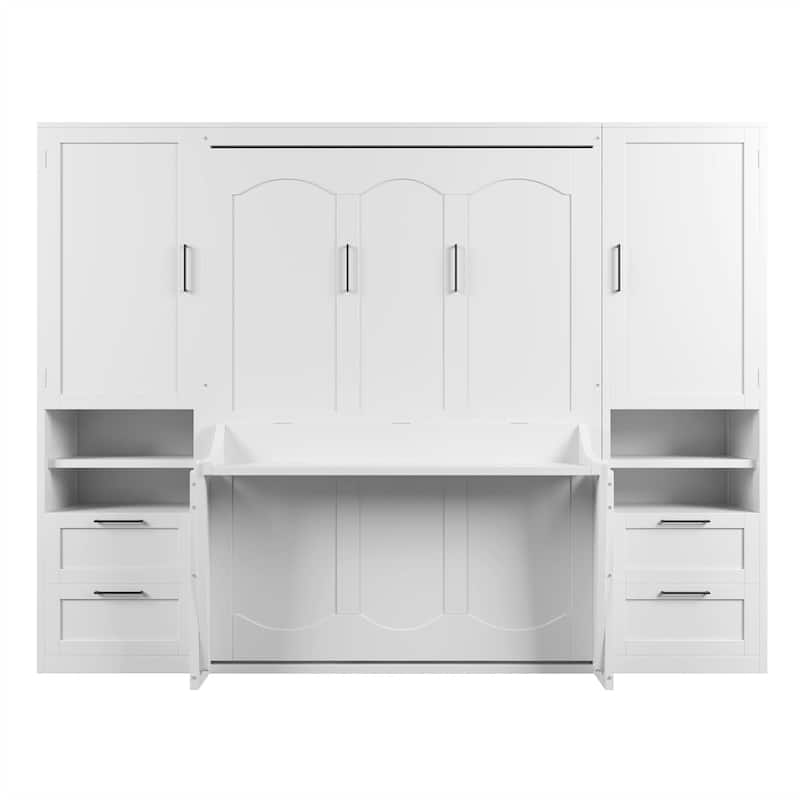 Full Size Murphy Bed Wall Bed with Closet, Drawers & Shelves by Harper&Bright Designs