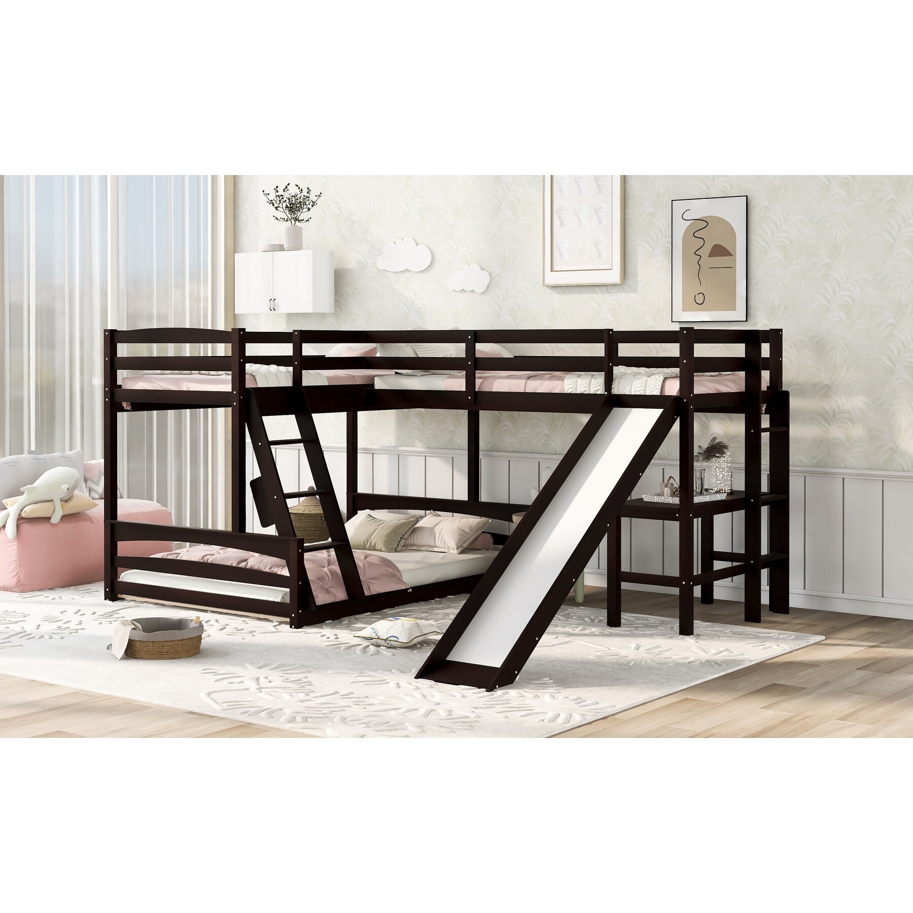 Solid Wood Twin over Full size Bunk Bed with Twin Size Loft Bed Casual Slide Safey Guardrail Study Desk Bed Bath Beyond 38260604