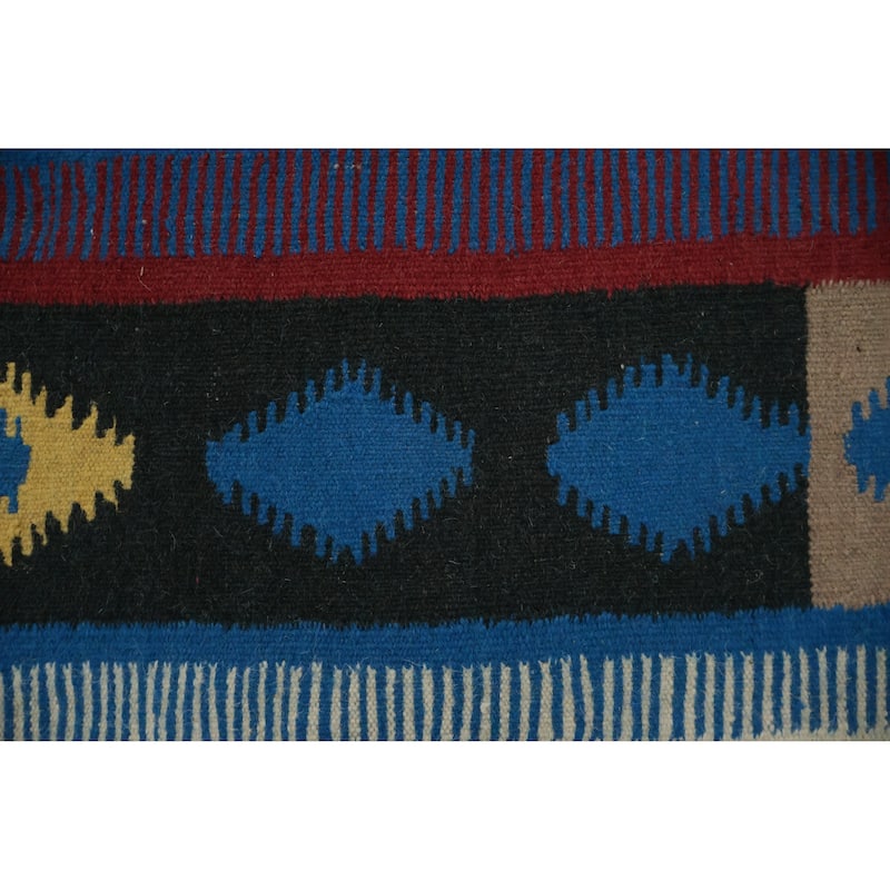 Hand Woven Oriental 100% Wool Carpet Southwestern Tribal Navy Blue & Blues Kilim Area Rug - 10' 1'' X 8' 1''